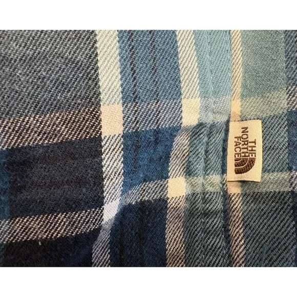 The North Face Shirt Men's Medium Blue Flannel Plaid Long Sleeve Button Front - Picture 4 of 11